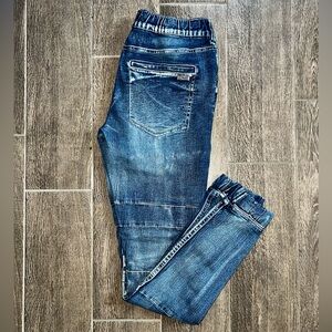 Jeanology Moto Jogger Jeans Size 28 S Stretch Denim Biker Style Drawstring Waist
